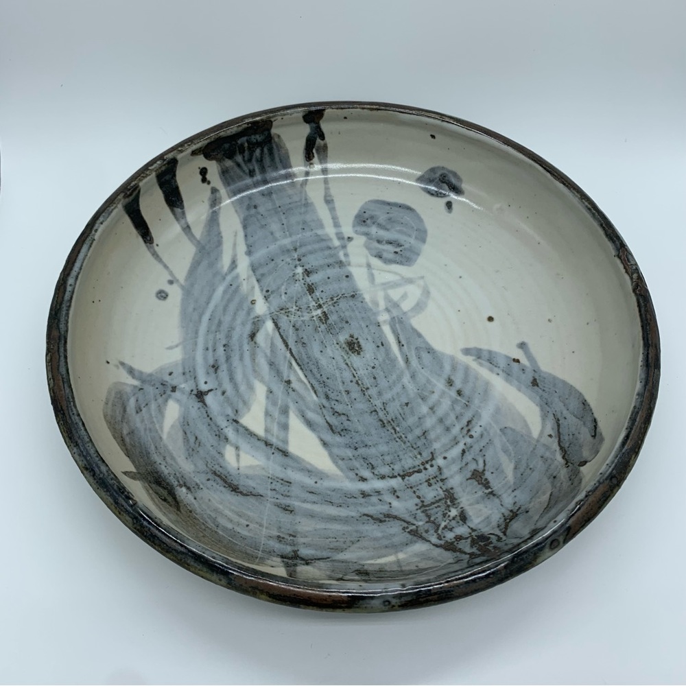 Art Pottery Blue Grey Decorative Bowl Signed RKS